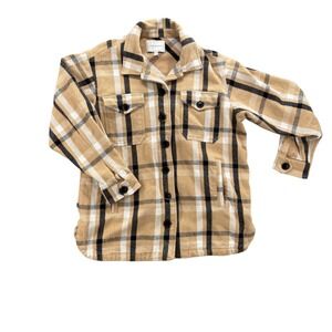 Lucky Brand Womens Tan Plaid Cotton Flannel Shacket Button Front Jacket Small